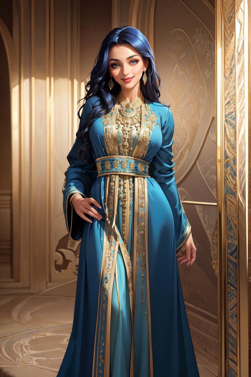 14072-736128901-((masterpiece,best quality,edgQuality)),(smile),looking at viewer,standing,_edgCaftan, a woman in a blue robe,wearing edgCaftan_.png